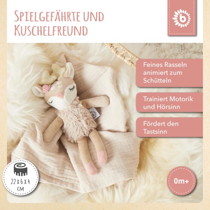 Bieco Kuscheltier Reh Ella mit Rassel | BMonate Stofftier Baby Plüschtier Reh rentier – Bild 7