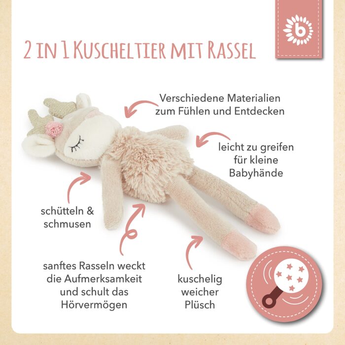 Bieco Kuscheltier Reh Ella mit Rassel | BMonate Stofftier Baby Plüschtier Reh rentier – Bild 6