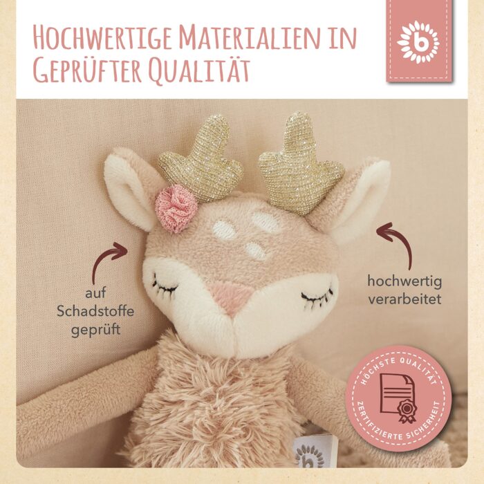 Bieco Kuscheltier Reh Ella mit Rassel | BMonate Stofftier Baby Plüschtier Reh rentier – Bild 4